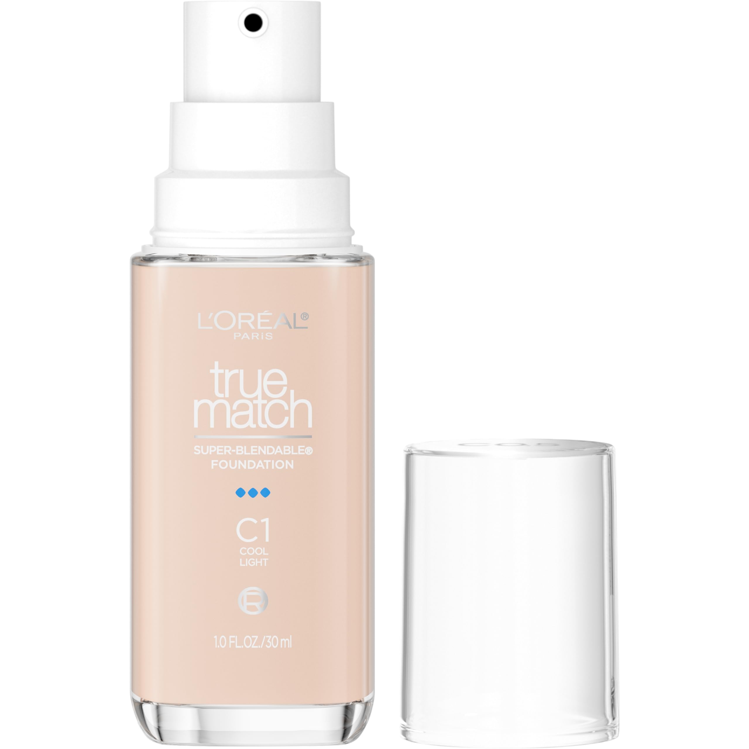 L'Oreal Paris True Match bottle with pump shows easy, mess-free application