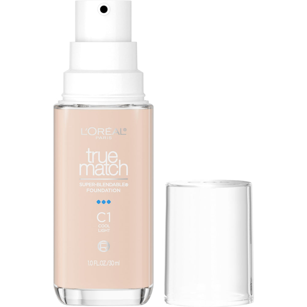 L'Oreal Paris True Match bottle with pump shows easy, mess-free application