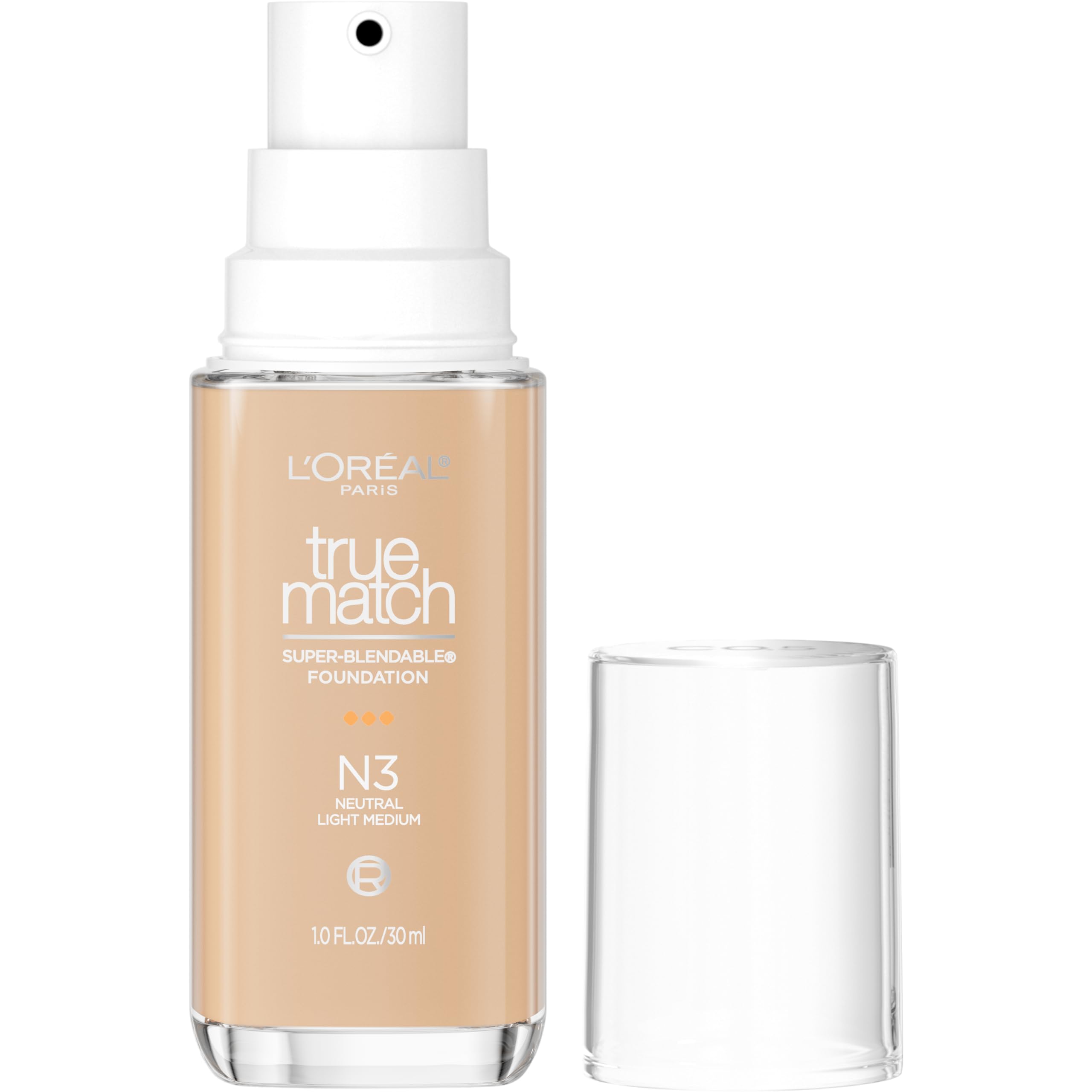 L'Oreal Paris True Match bottle with pump for easy, precise dispensing and even coverage.