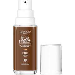 L'Oreal Paris True Match bottle with pump shows precise shade matching.