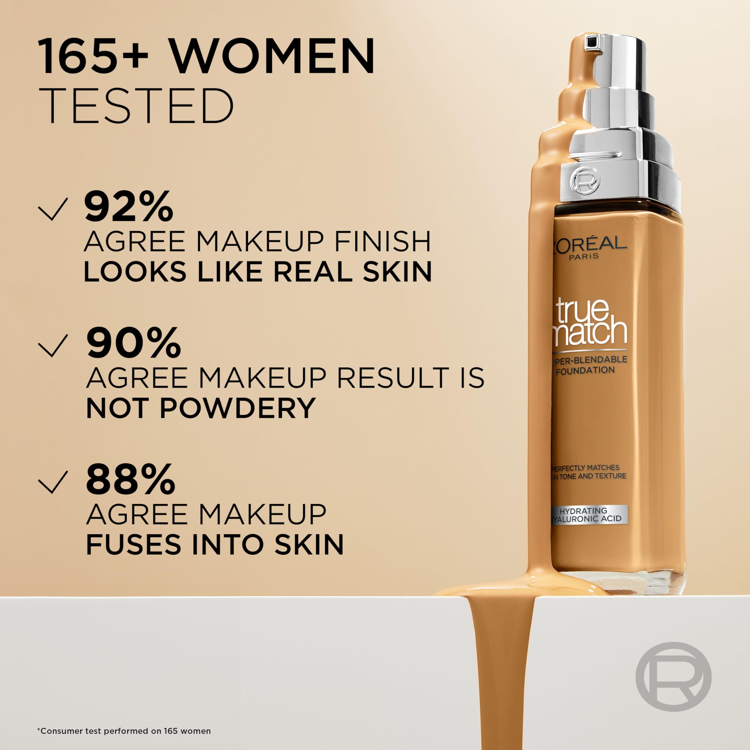 L'Oreal Paris True Match natural finish under soft light for a seamless look.