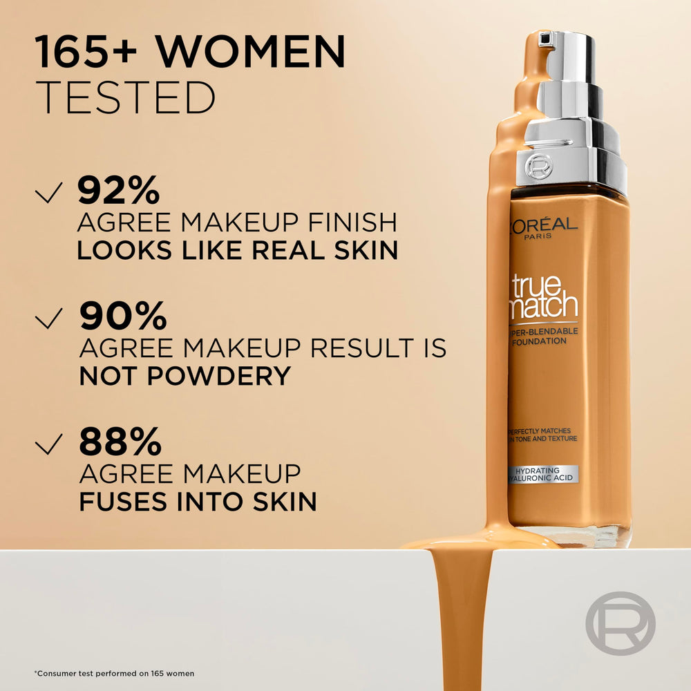 L'Oreal Paris True Match natural finish under soft light for a seamless look.