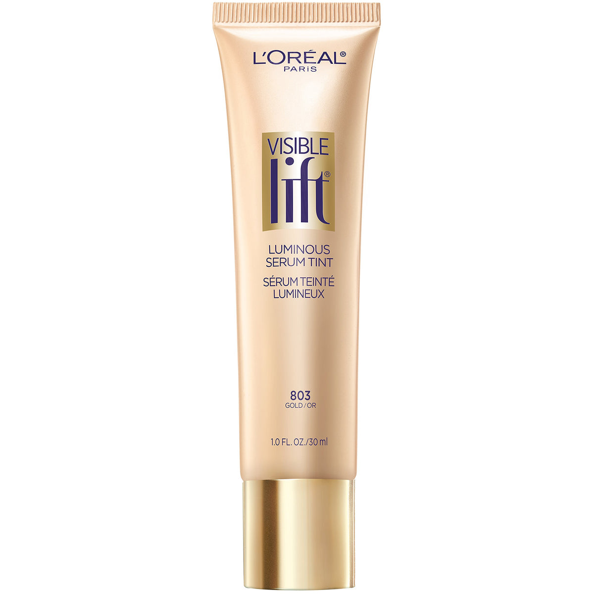 L'Oreal Paris Visible Lift Luminous Serum Tint gold bottle delivers instant hydration and radiance.