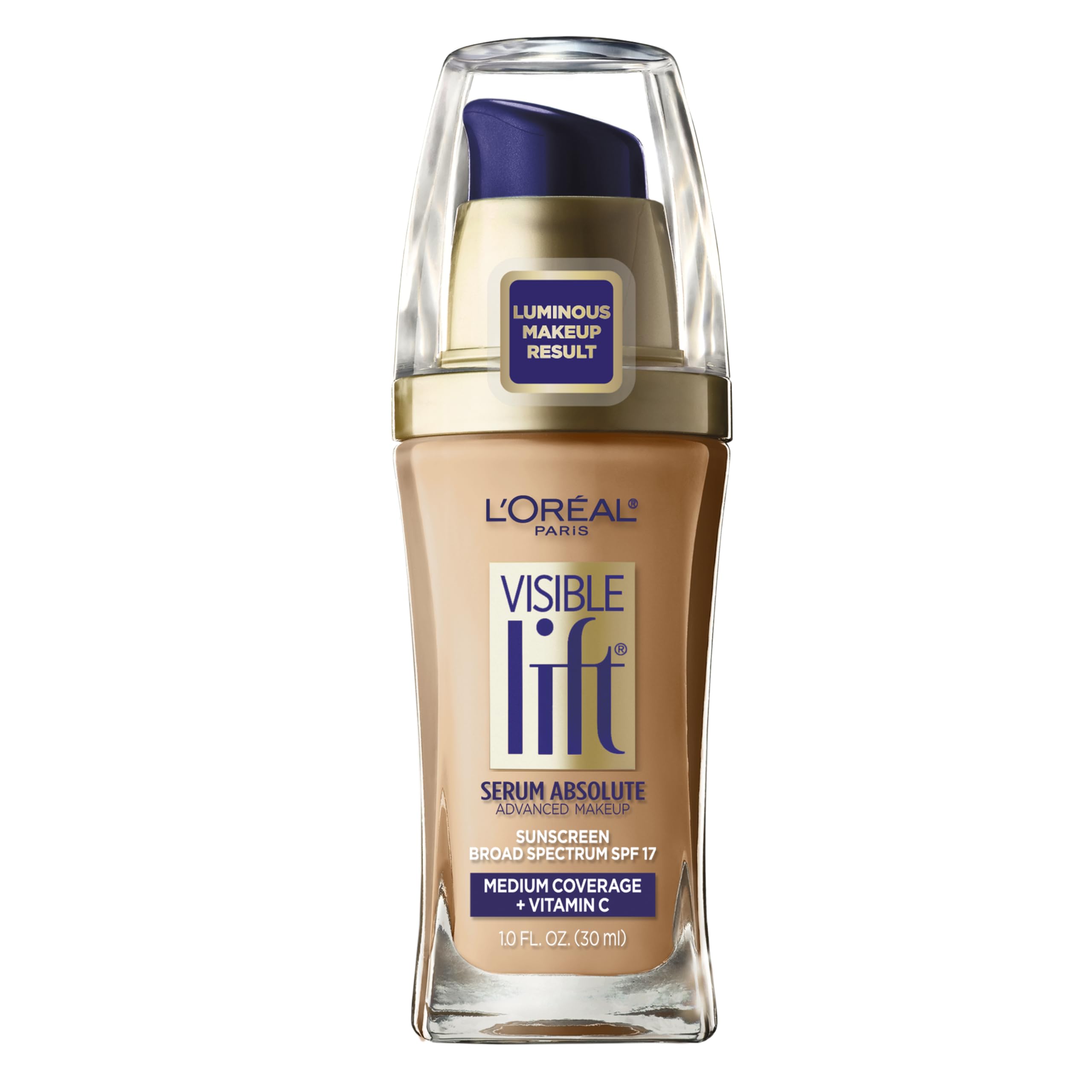 L'Oreal Paris Visible Lift Serum Absolute Foundation Natural Buff bottle delivers smooth, even coverage all day