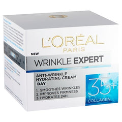 Jar close-up of Wrinkle Expert Day Cream emphasizing rich, collagen-enriched care