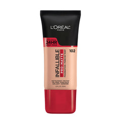 L'Oreal Paris Infallible Pro Matte Foundation Shell Beige bottle designed for all-day wear