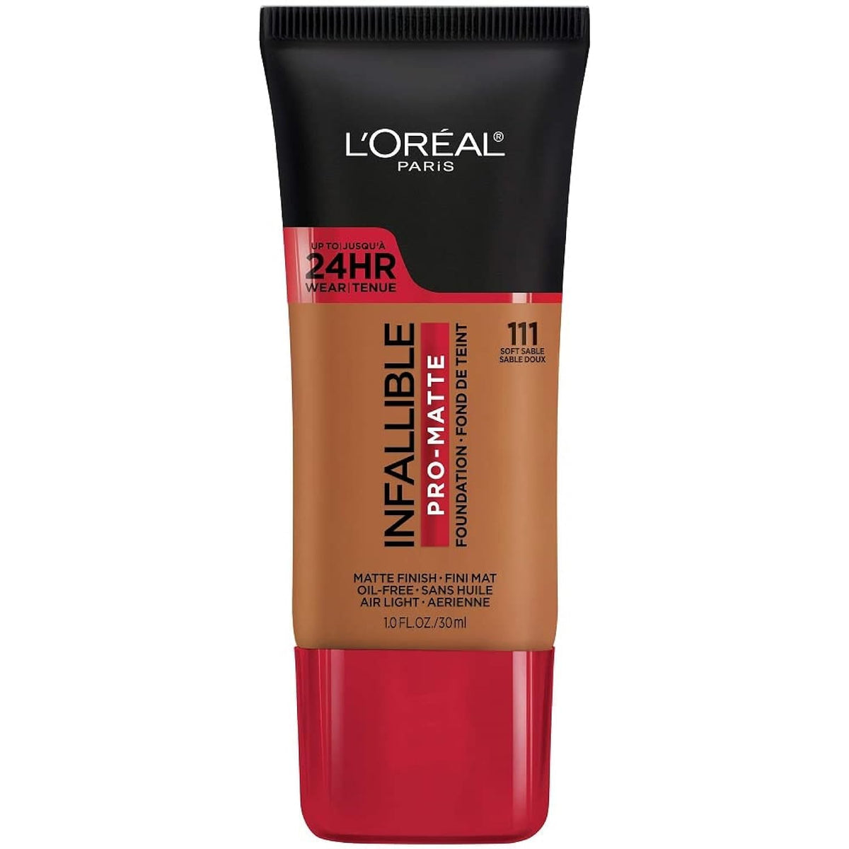 L'Oreal Paris Infallible Pro-Matte Foundation Soft Sable bottle delivers all-day demi-matte wear.
