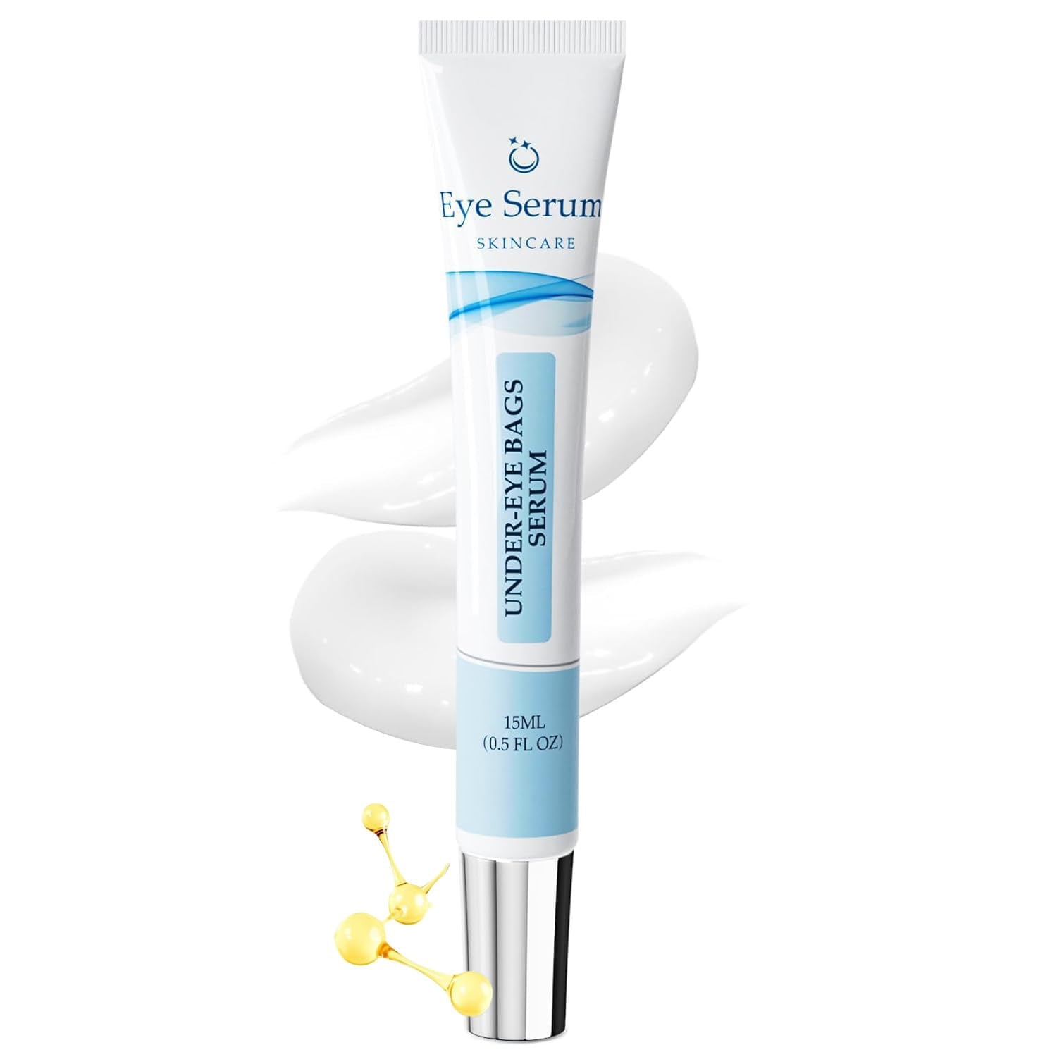 Loreviya under-eye cream bottle closeup shows lightweight texture for daily use.