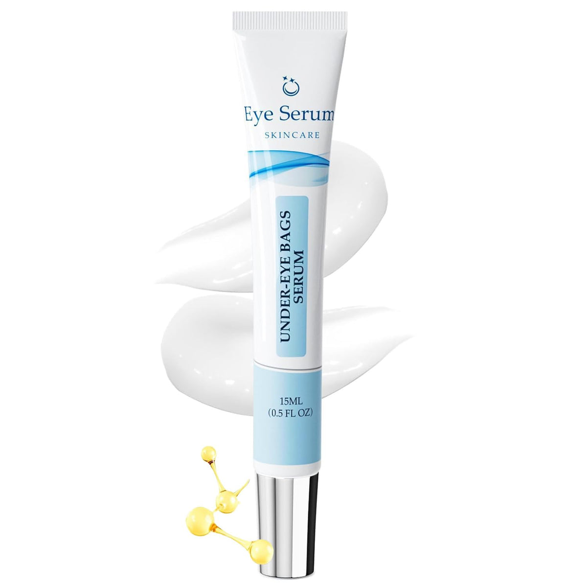 Loreviya under-eye cream bottle closeup shows lightweight texture for daily use.