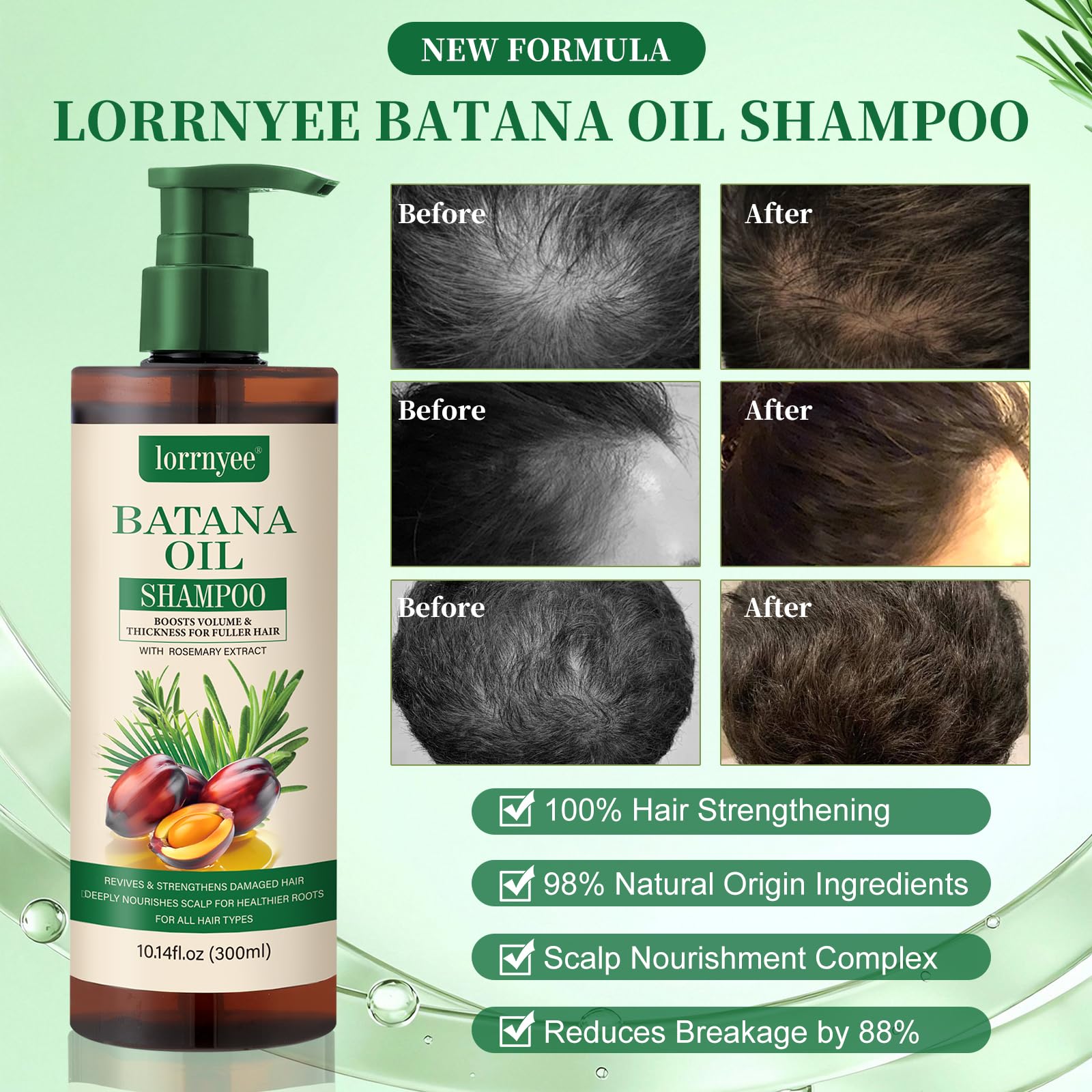 Lorrnyee Batana Oil Shampoo scalp massage scene suggests calm cleanse and reduced breakage