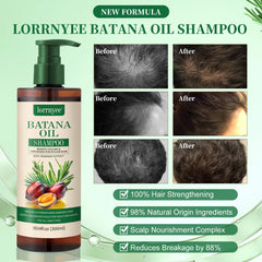 Lorrnyee Batana Oil Shampoo scalp massage scene suggests calm cleanse and reduced breakage