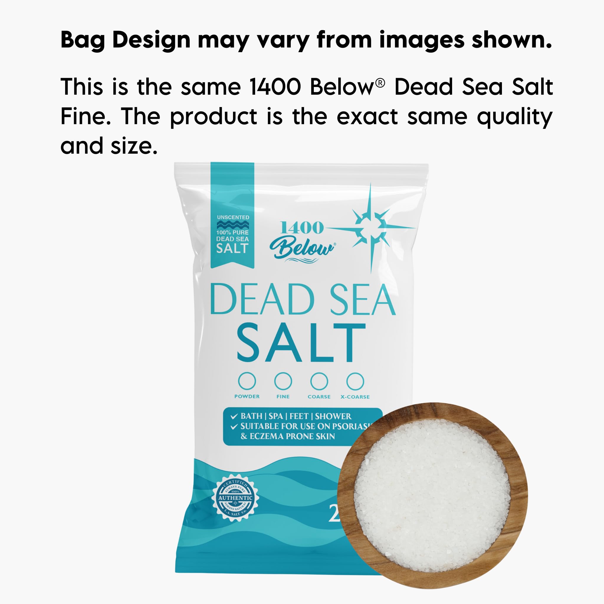 Los Angeles Salt Co. Fine grain salt for bath soaks and exfoliation.