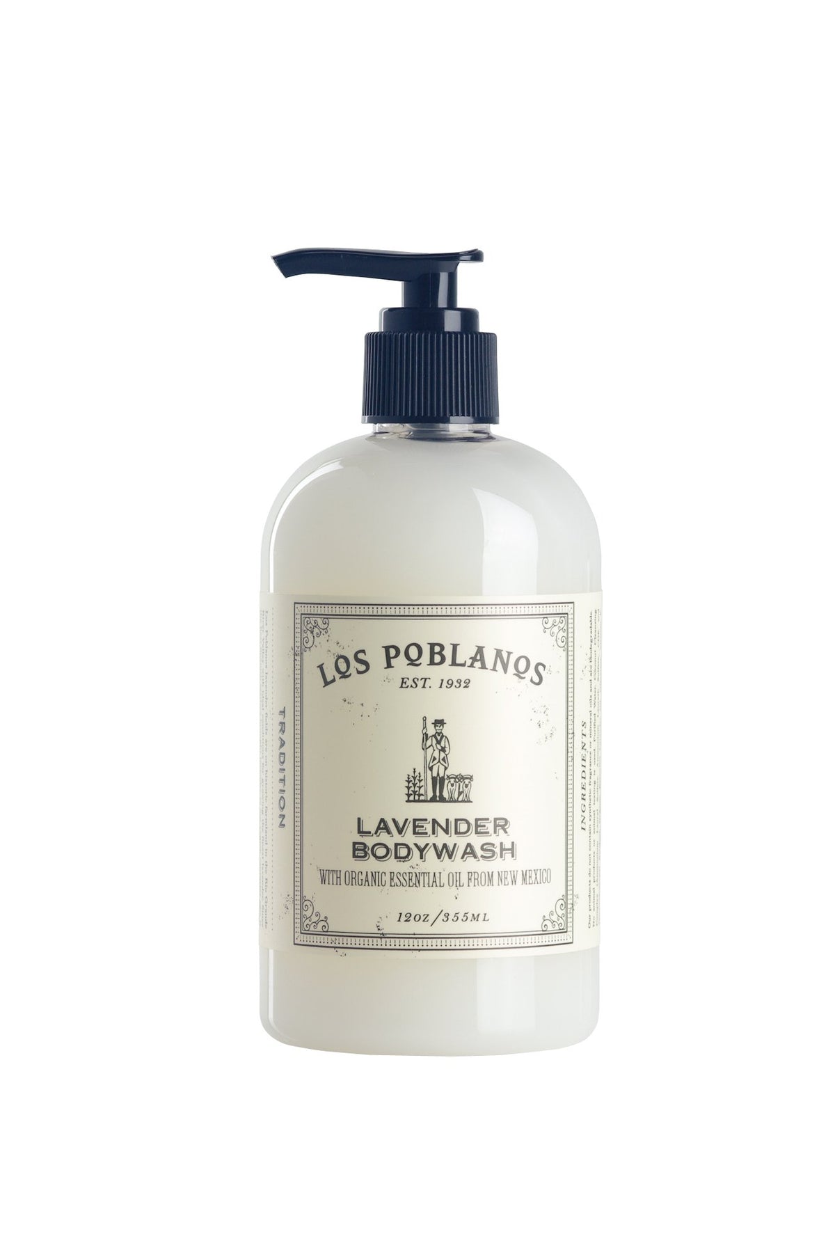 Los Poblanos Body Wash bottle front, 12 oz, ideal for daily cleansing and refreshed skin