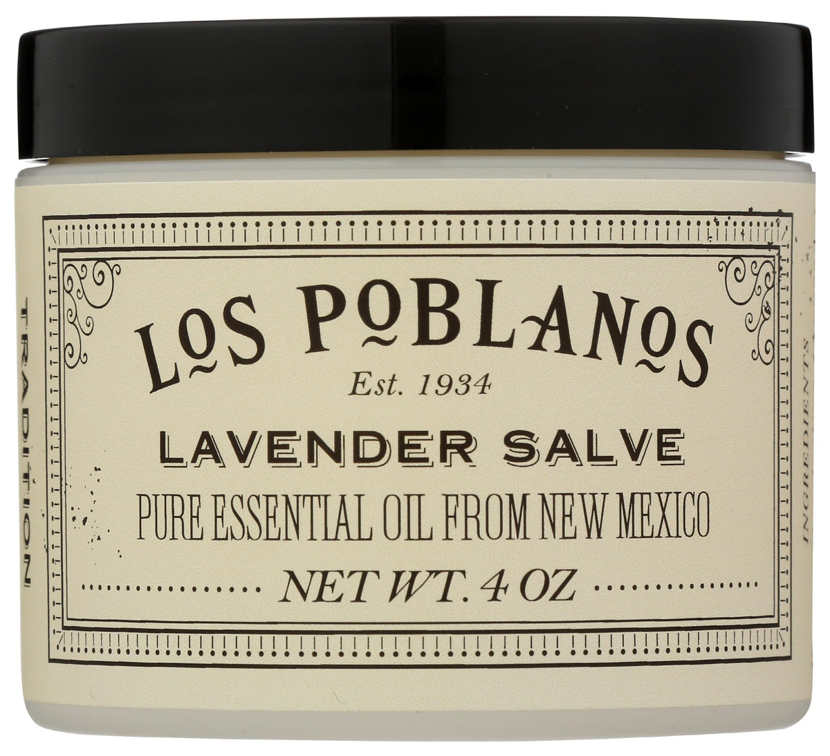 Los Poblanos Lavender Hand Salve jar closeup, 4oz, lavender aroma for daily care.
