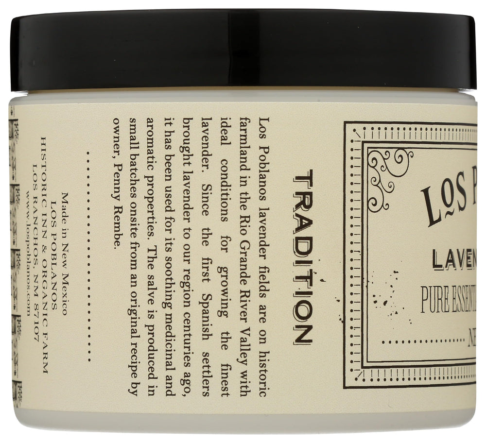 Los Poblanos Lavender Hand Salve label image highlighting premium body care product.