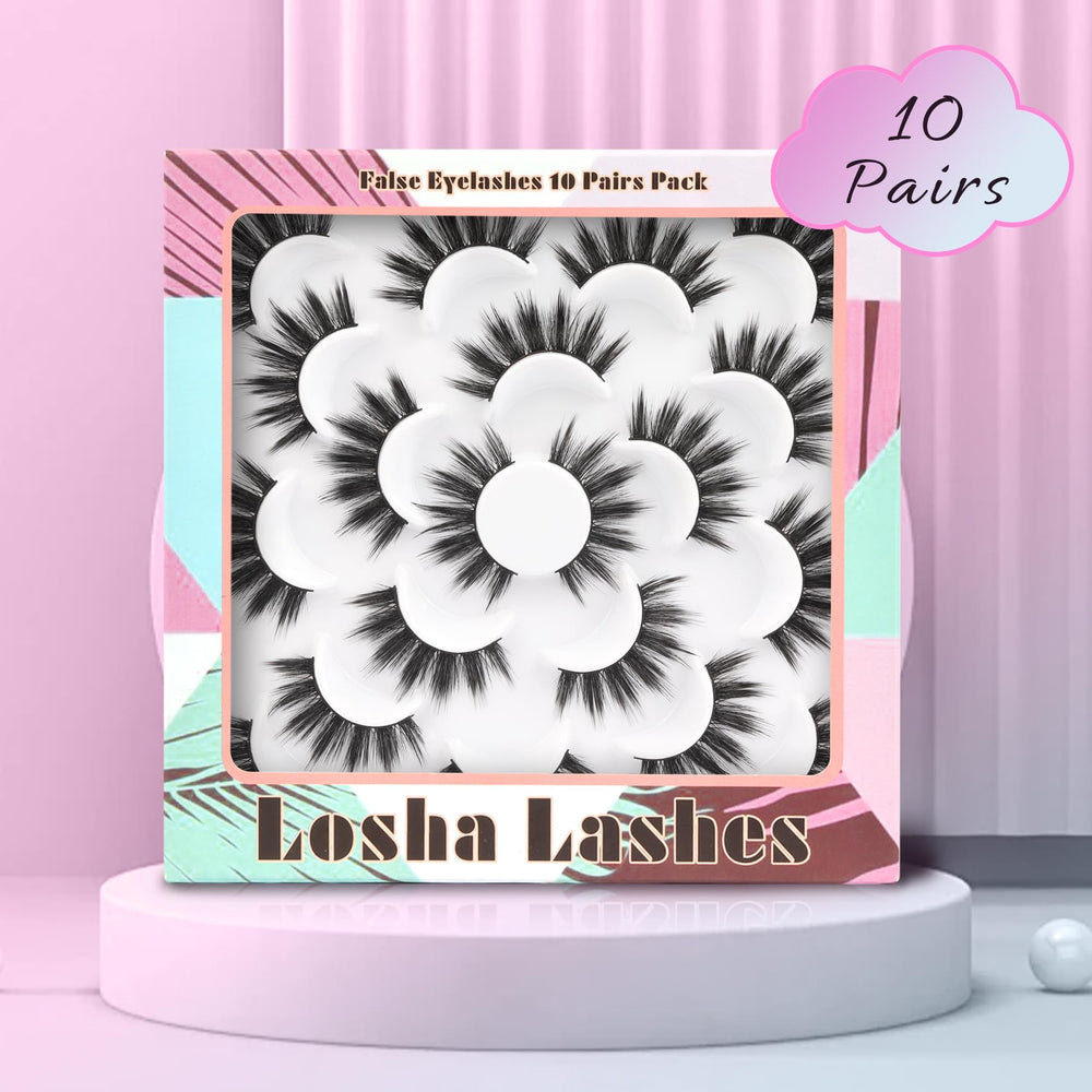 Losha dramatic long eye lashes pack for evening looks and special occasions.