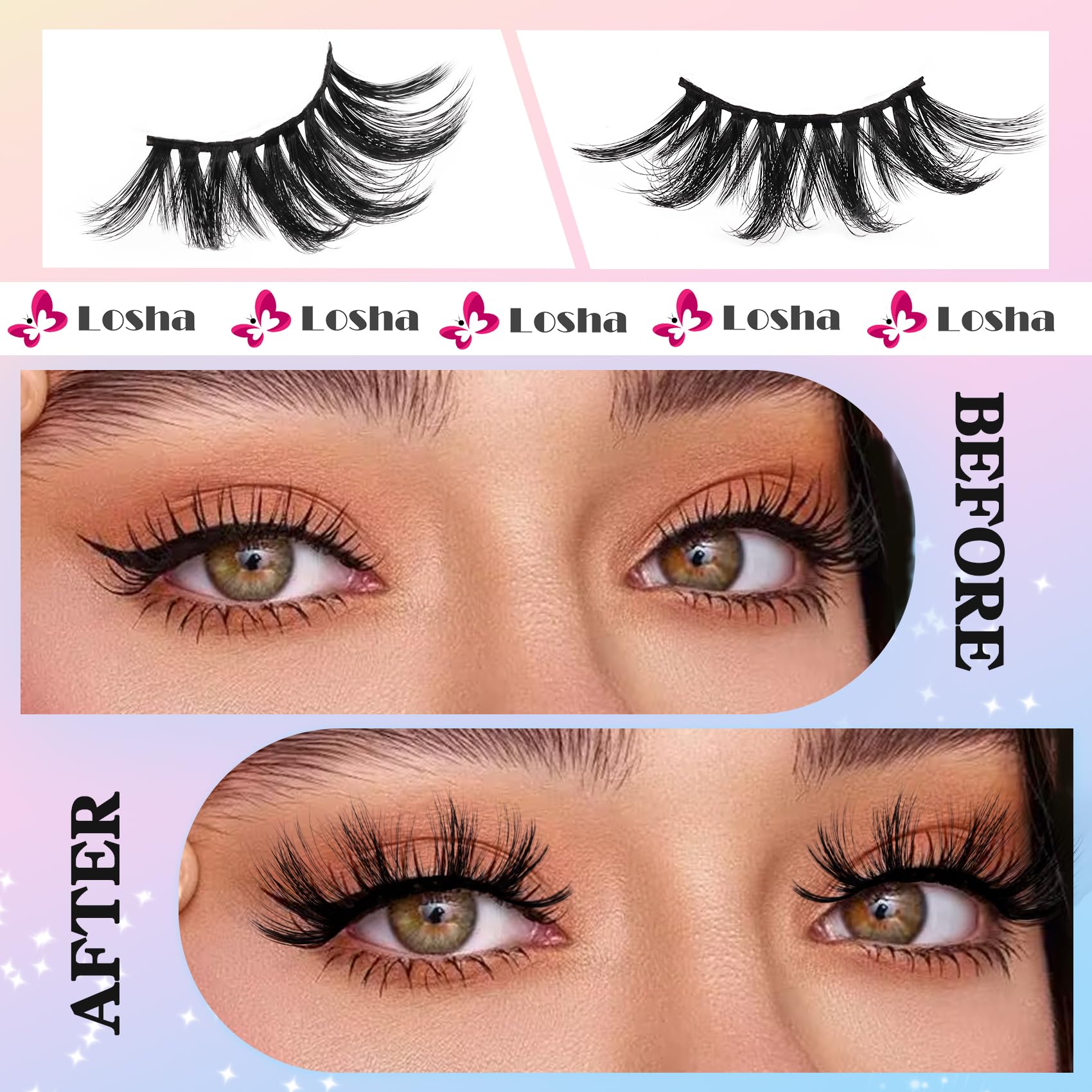 Losha faux mink lashes with a soft band for comfortable wear
