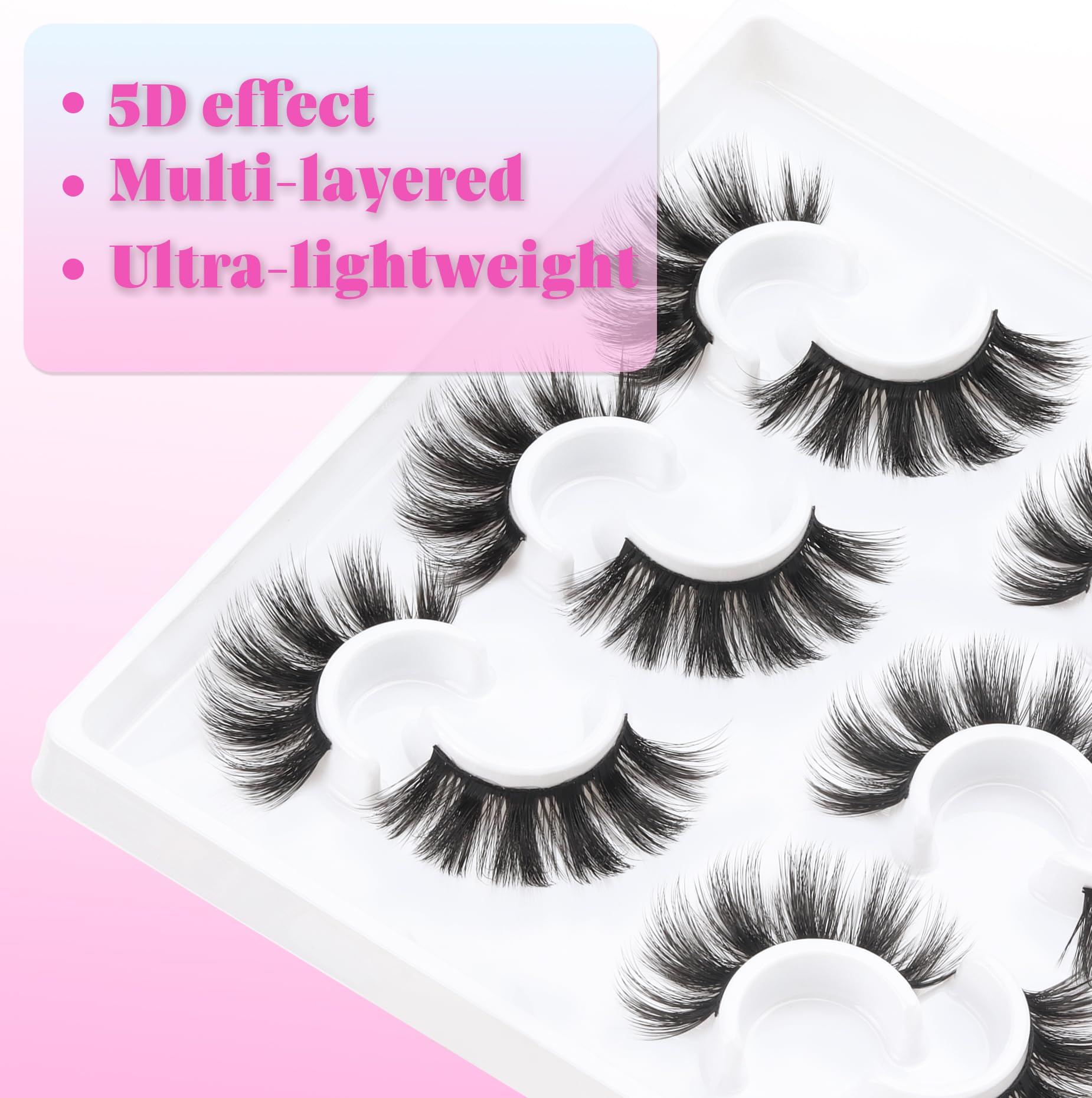 Losha Lashes 5D multi-layer volume for full, natural-looking lashes.
