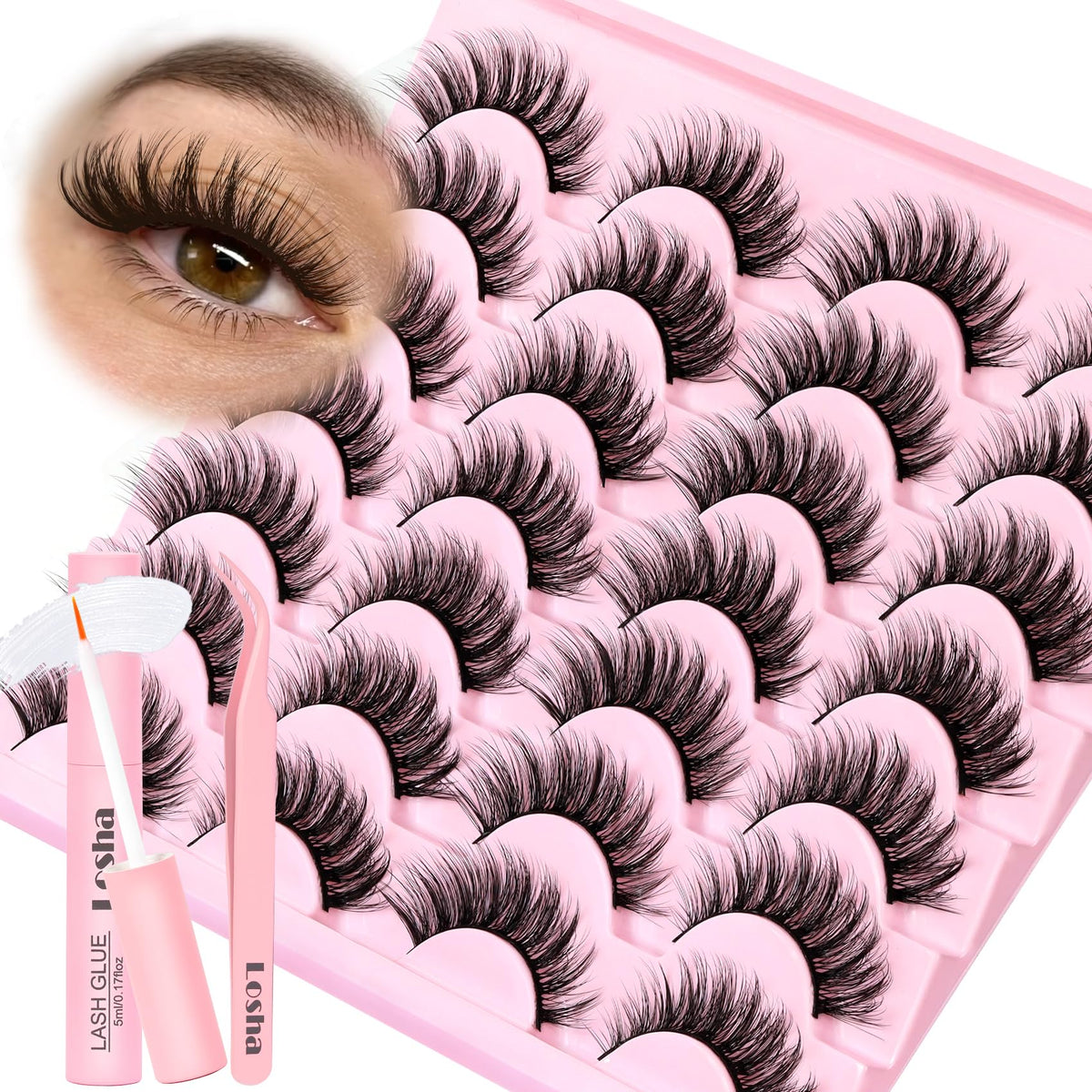 Losha Lashes Wispy Cat Eye 14 pairs for natural daily definition