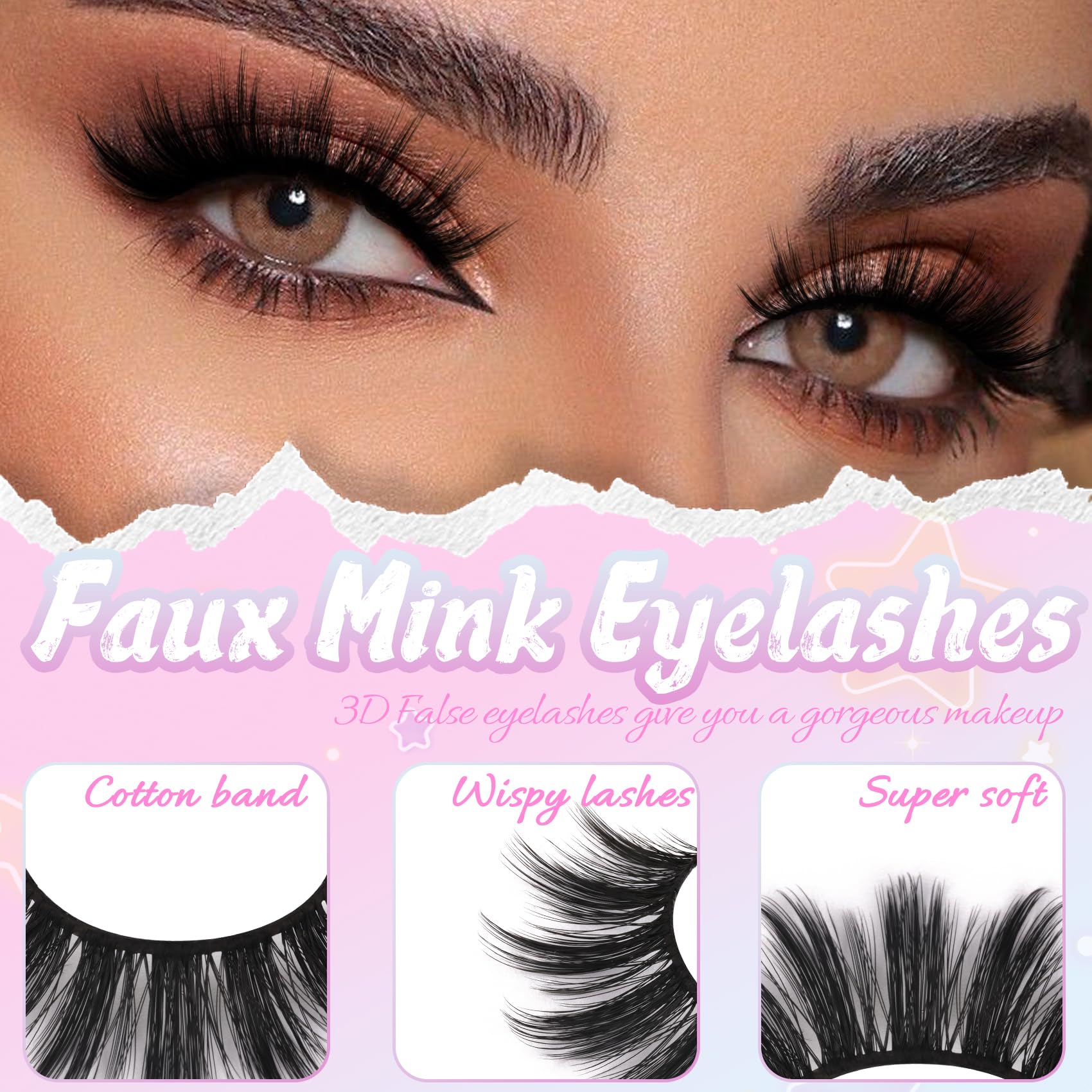 Losha wispy 3D volume lashes provide fuller, feather-light lash enhancement.