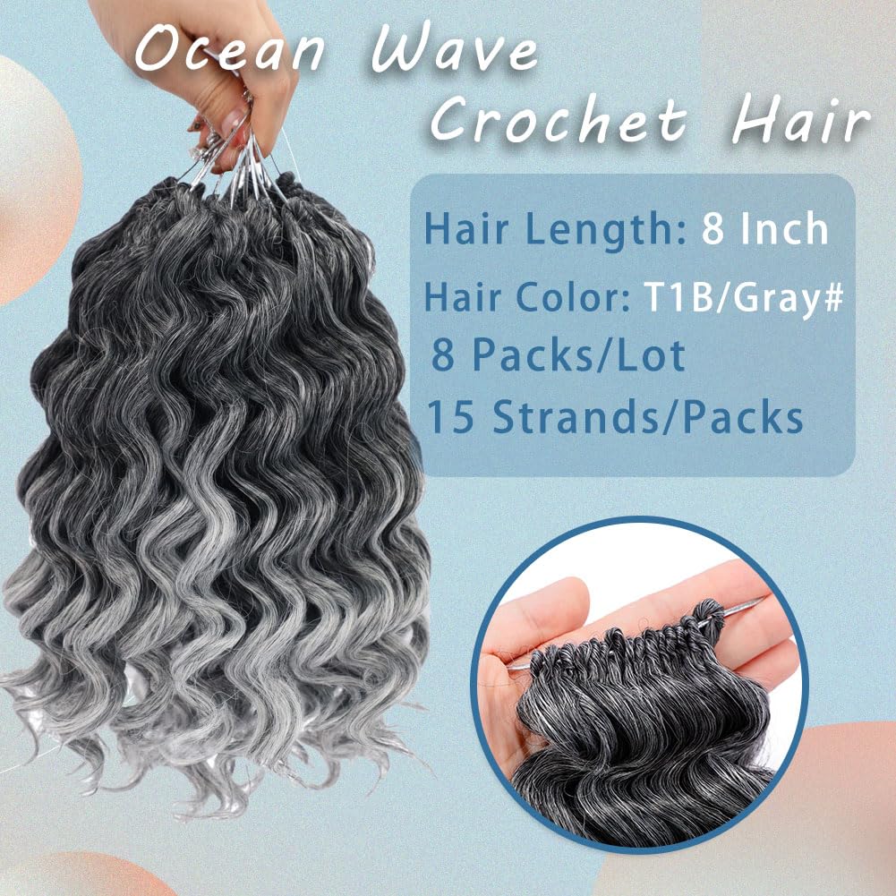 LOSMOEER ombre-grey water-wave crochet braids 12inch enhances dimension without heaviness