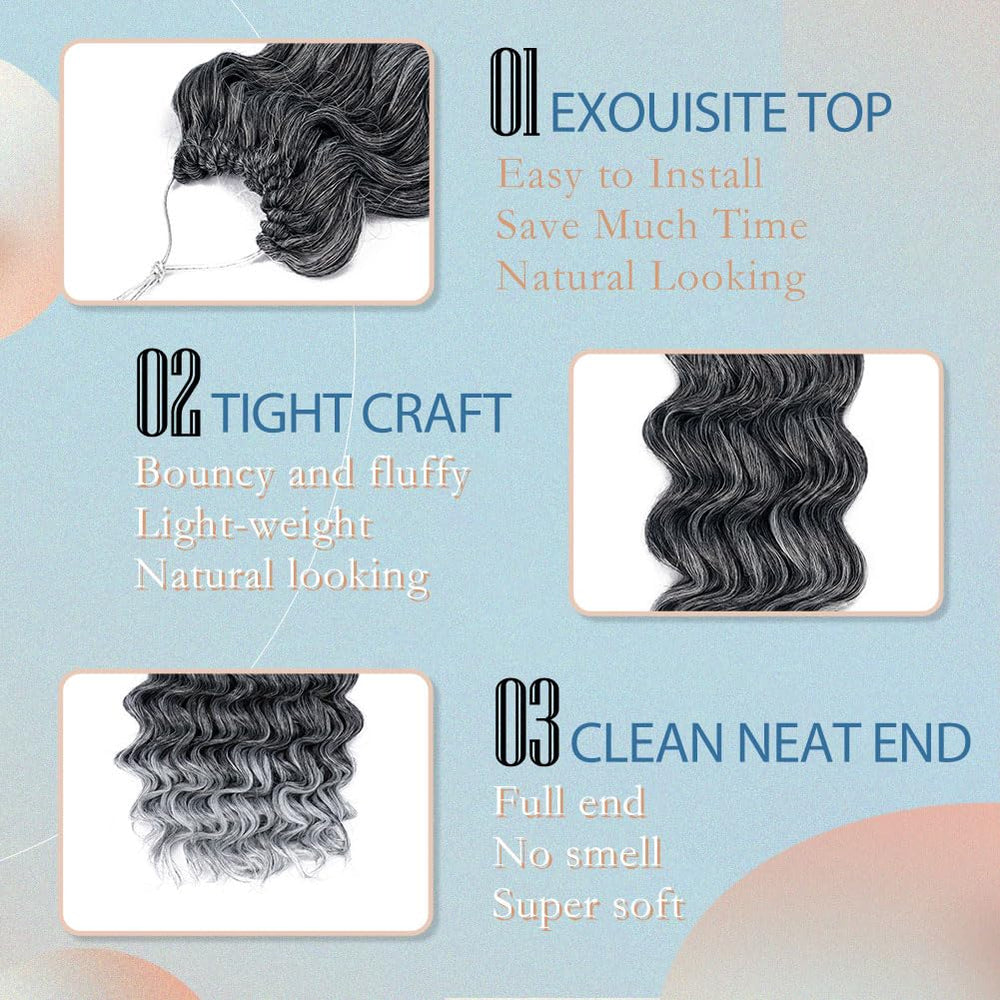 LOSMOEER ombre-grey water-wave crochet braids 14inch dramatic beachy waves