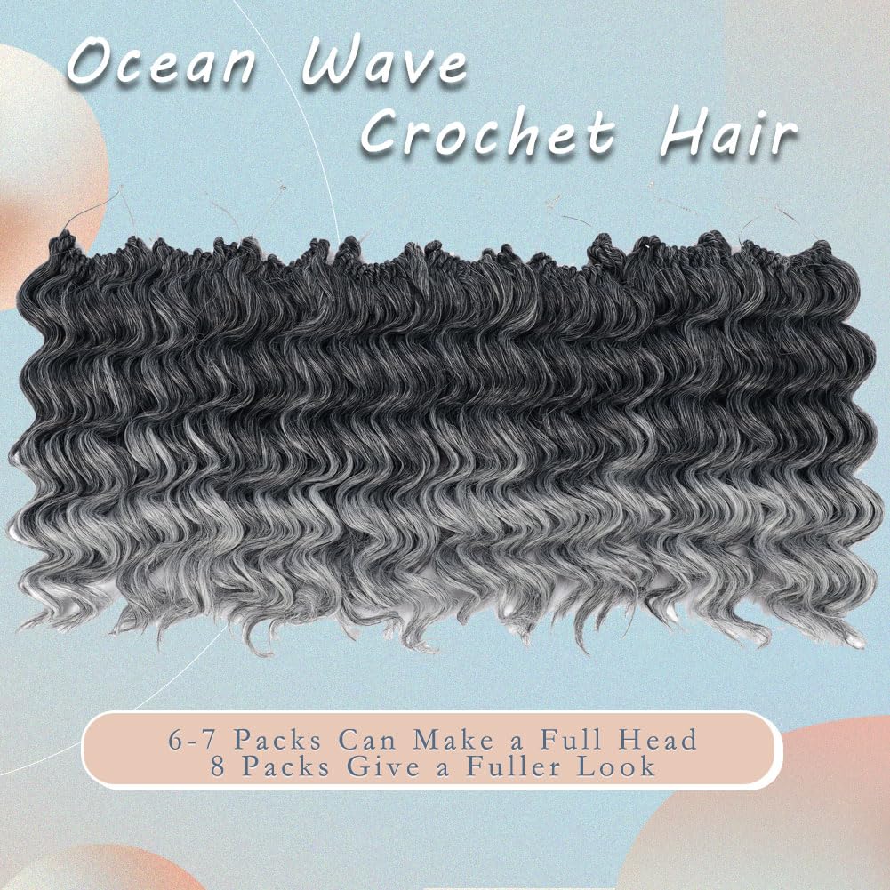 LOSMOEER ombre-grey water-wave crochet braids 8inch adds subtle color and depth