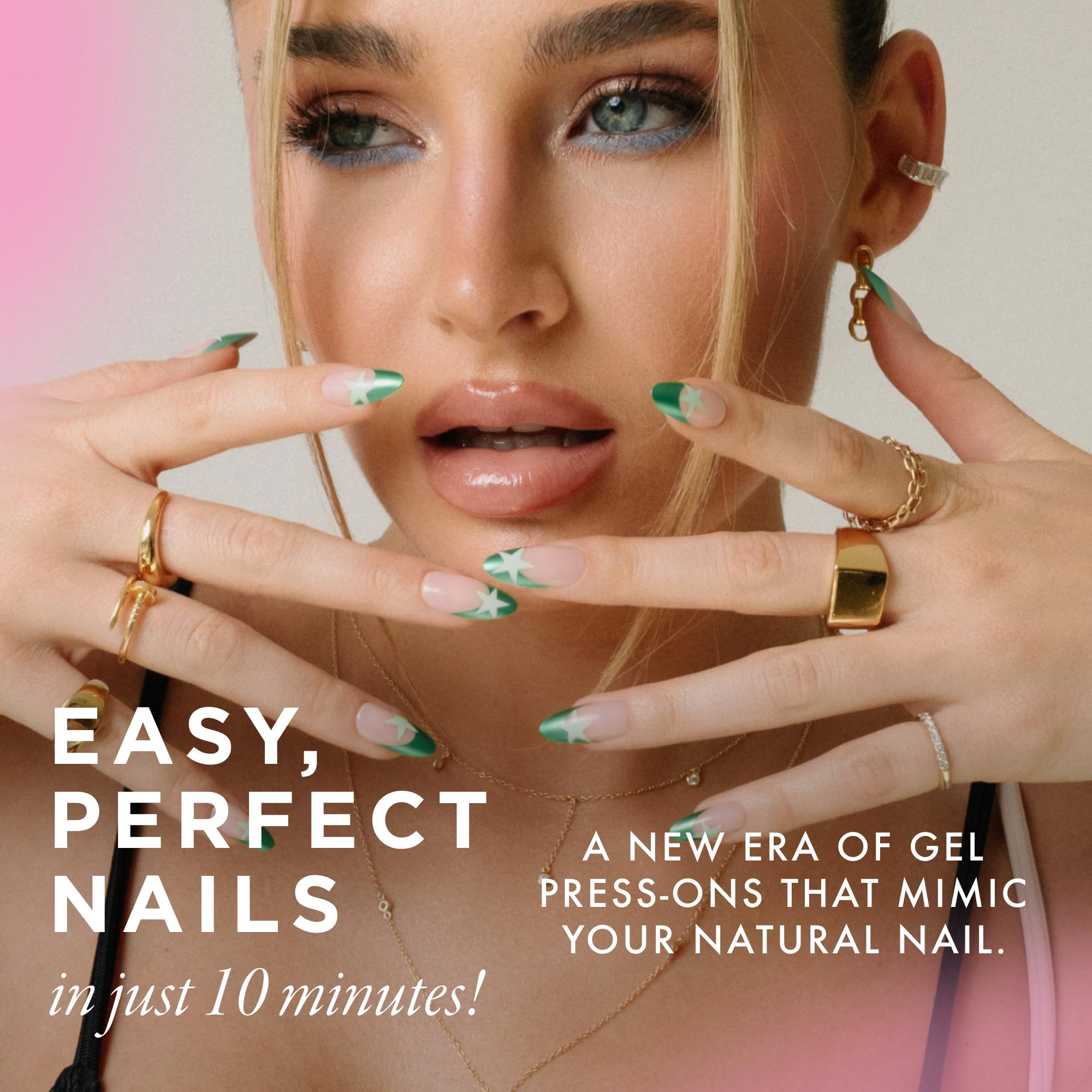 Lost Angels almond medium-length kit with 15 sizes ensuring precise fit and easy home manicure