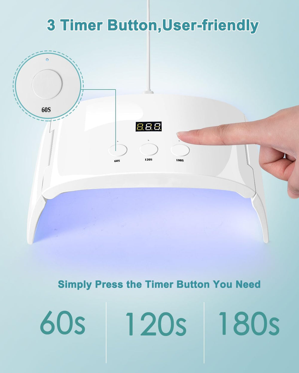 Lotifie's skin-friendly 25-LED beads deliver comfortable, even curing across nails.