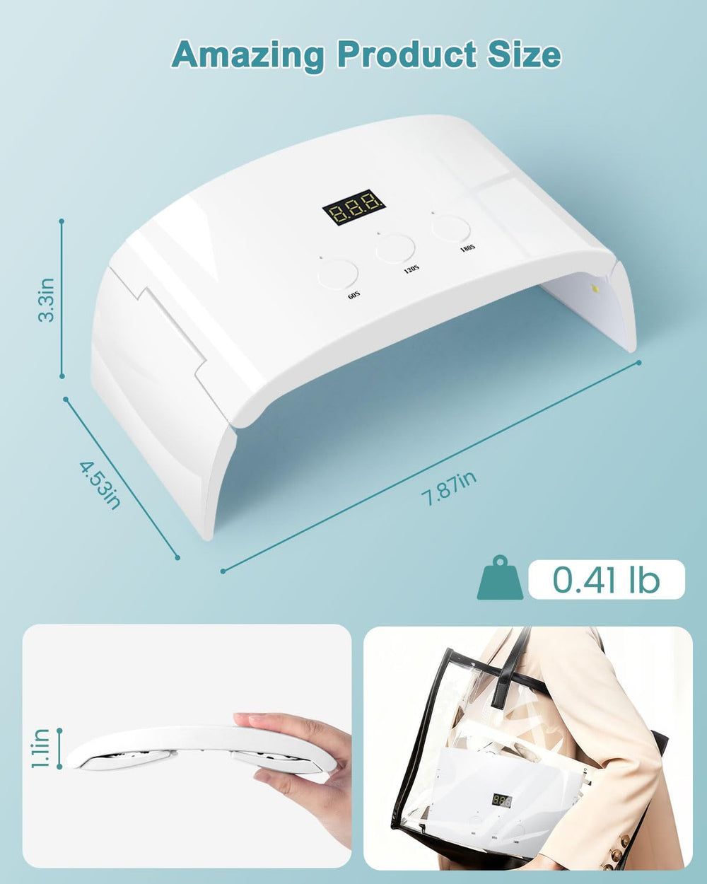 Lotifie nail lamp's sleek white shell complements desks and beauty stations.