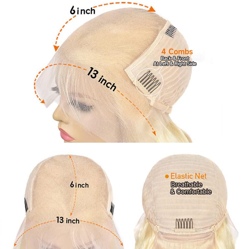 Blonde 13x6 lace frontal offering versatile parting options.