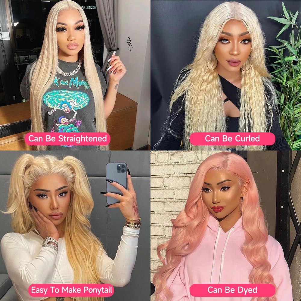 Heat-styling ready blonde wig for curling and color changes.