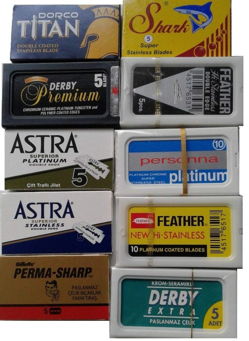 Lotus razor blades sampler pack with multiple brands for versatile shaving options.