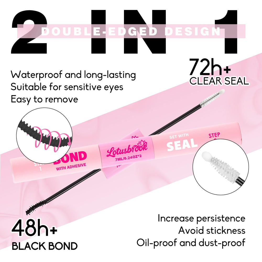 Close-up of the 2-in-1 application step for bonding and sealing lashes.