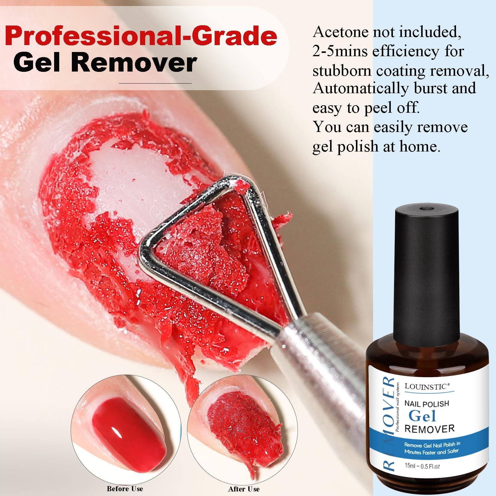 LOUINSTIC acetone-free formula protects nails during removal.