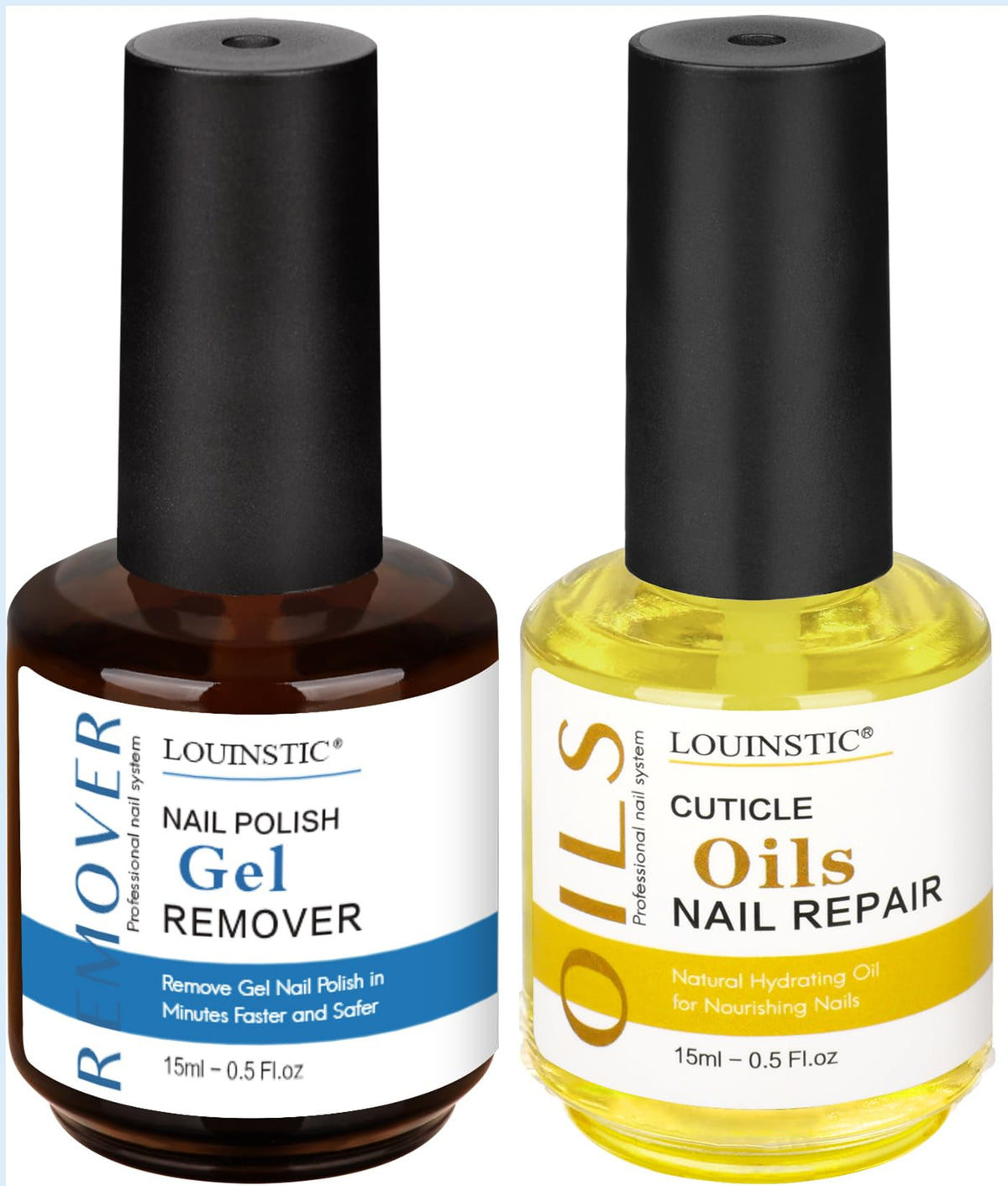 LOUINSTIC gel remover bottle demonstrating fast, low-odor formula for gel lift