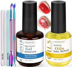 LOUINSTIC gel polish remover bottle with acetone-free, low-odor formula for gentle removal.