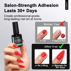 LOUINSTIC nail primer being applied on nails demonstrating quick-dry prep.