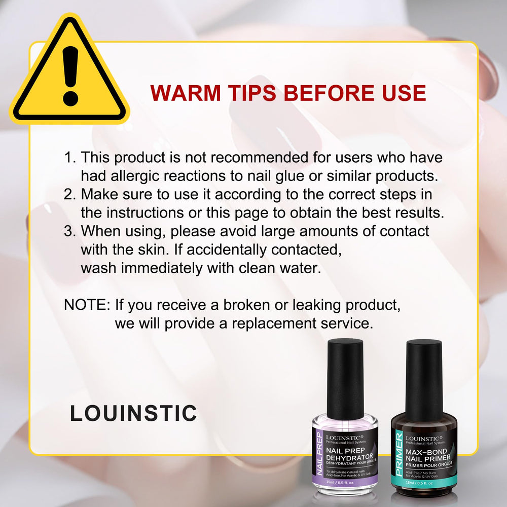 LOUINSTIC primer compatible with acrylic, gel, builder gel systems.