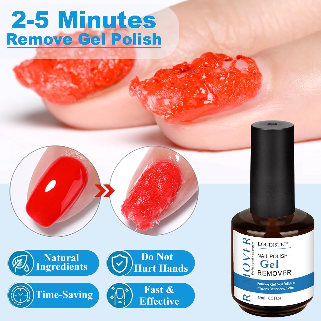 LOUINSTIC bubbling action shows quick gel lift without soaking.