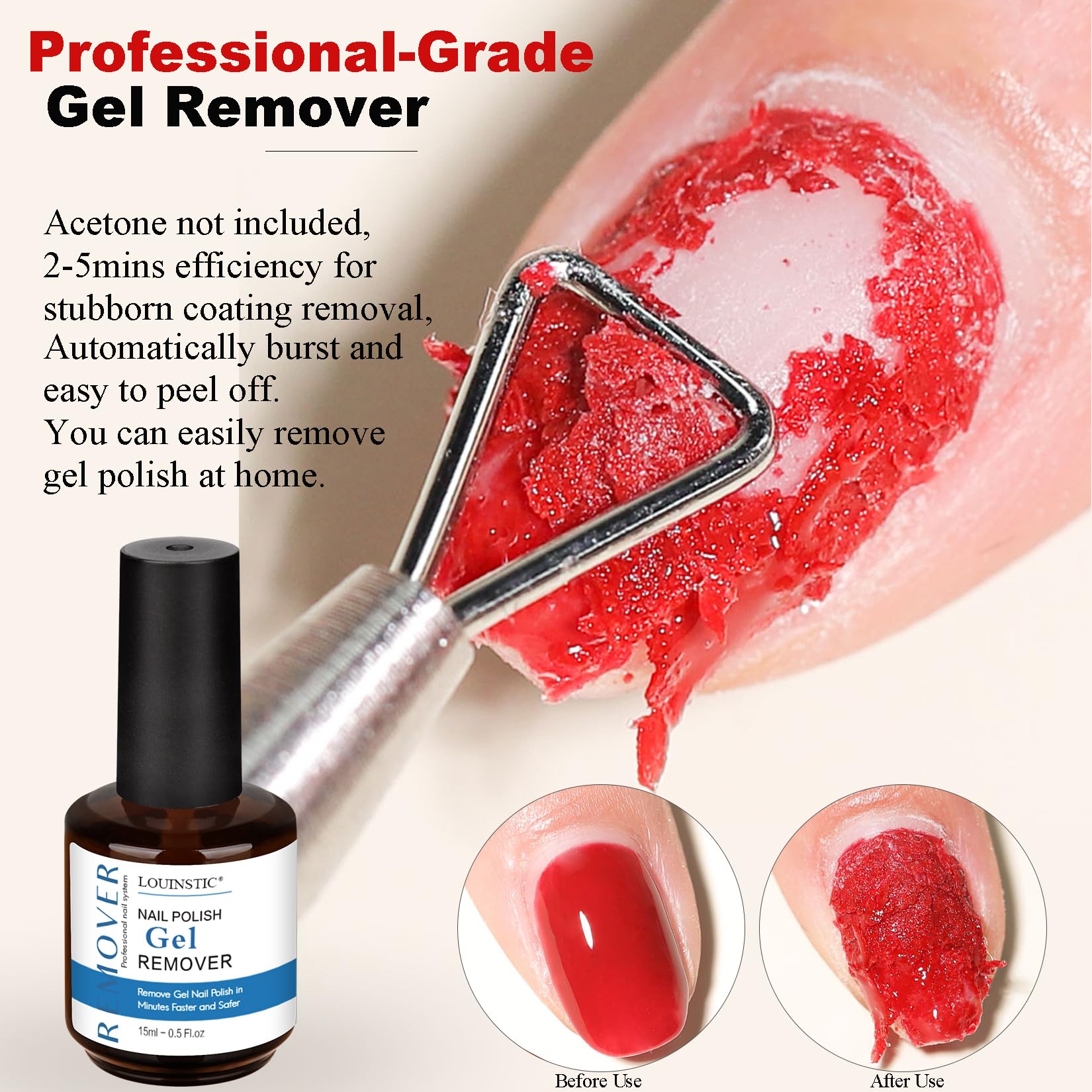 Louinstic cuticle-pusher included in the kit supports precise nail prep.