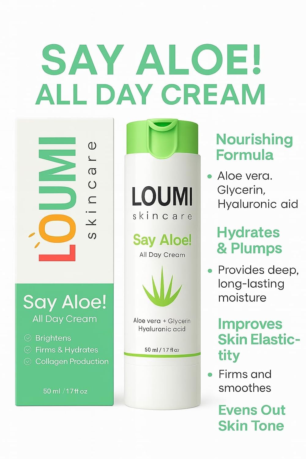 LOUMI day and night routine graphic—two products working together for balanced skin.