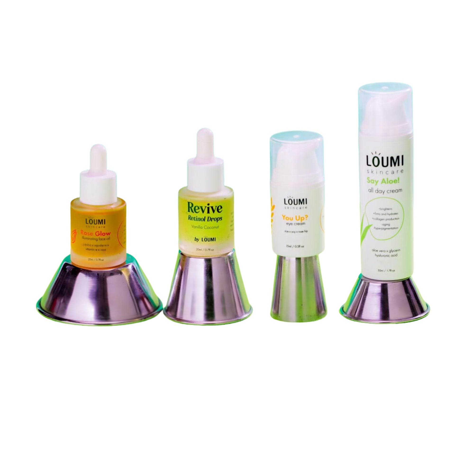 LOUMI Skincare Glow Pack box with four products for daily radiance