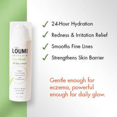 LOUMI Say Aloe! All Day Cream jar—non-greasy hydration that lasts.