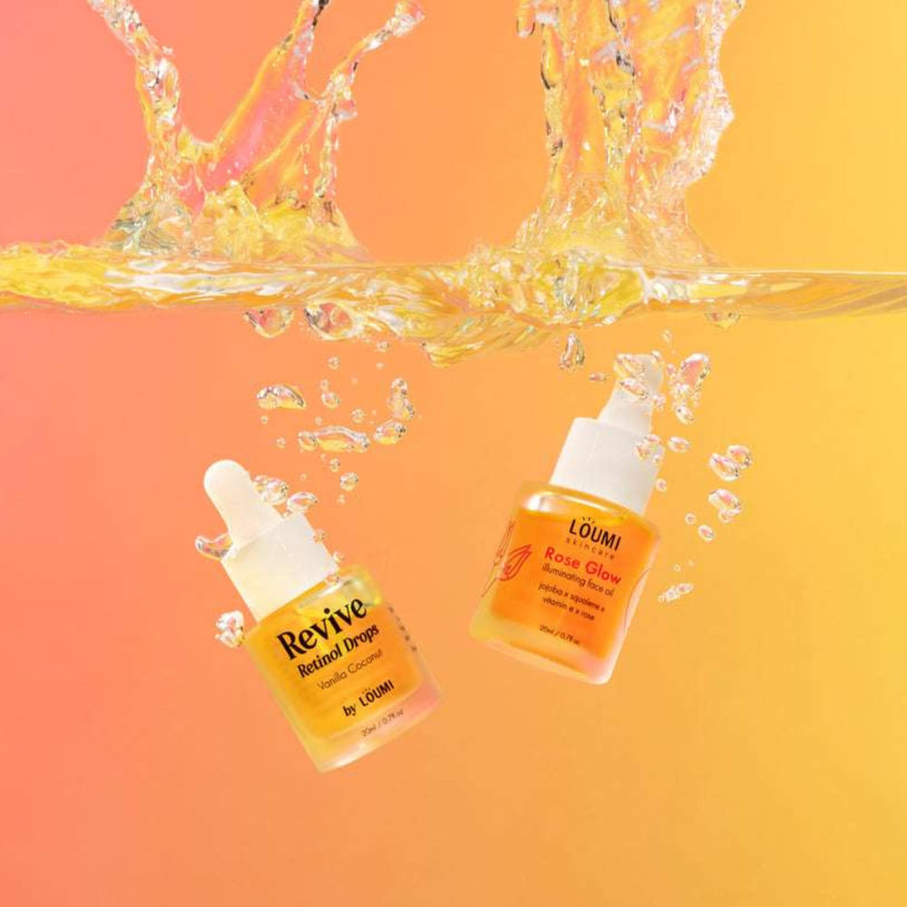LOUMI Skincare Rose Glow Illuminating Oil close-up for radiant skin.