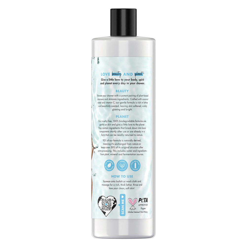 Love Beauty And Planet body wash lather on skin, promoting softness and a radiant glow.