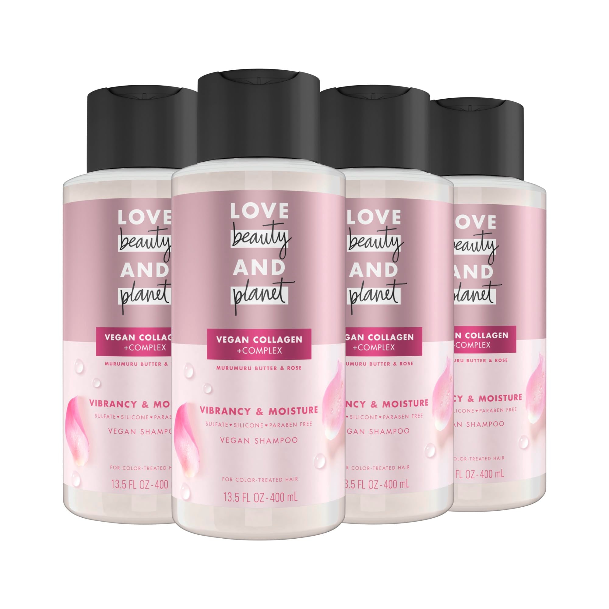 Love Beauty And Planet Murumuru Butter & Rose shampoo bottle pour for color-treated hair shine