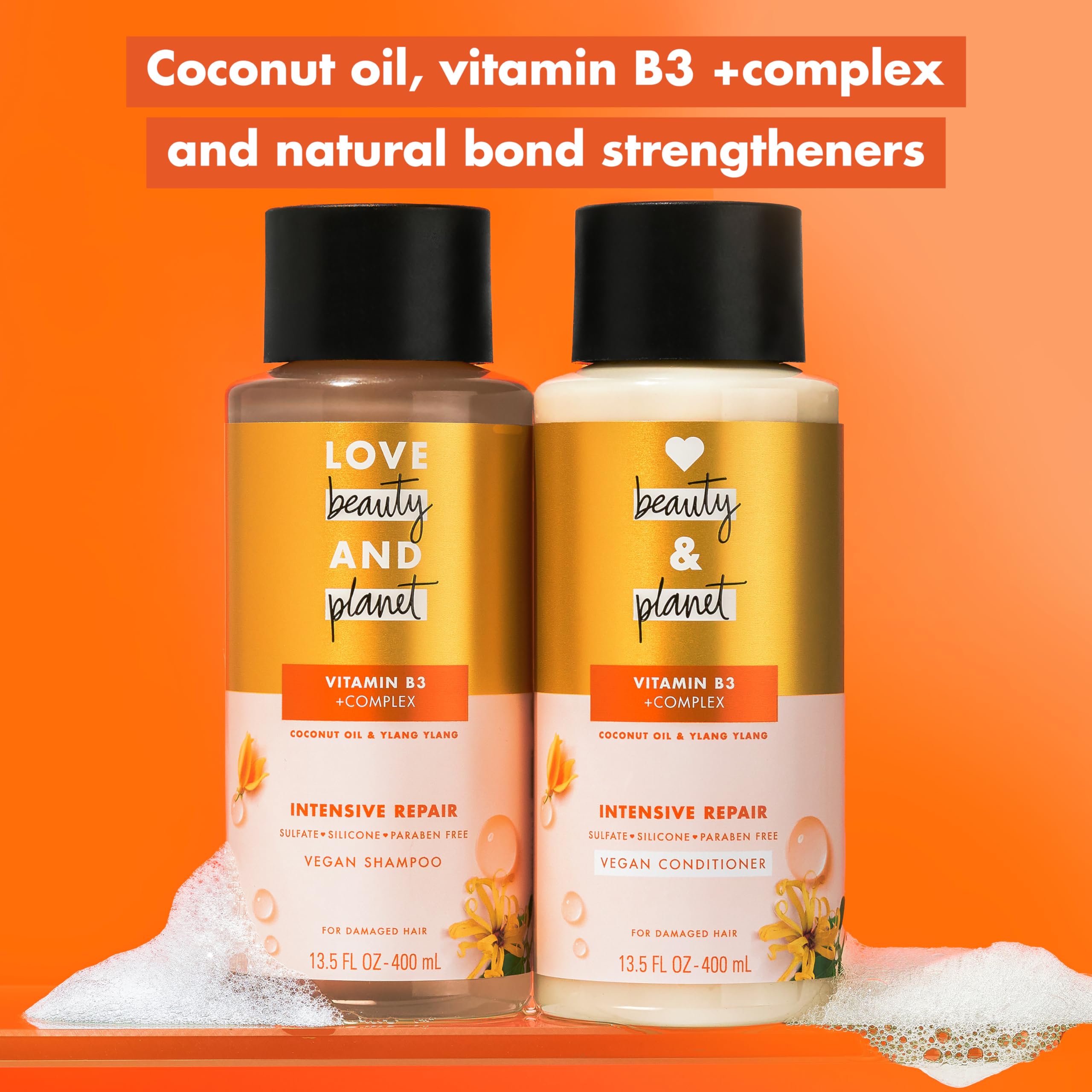 Love Beauty And Planet natural bond-strengtheners close-up suggests enhanced hair resilience.