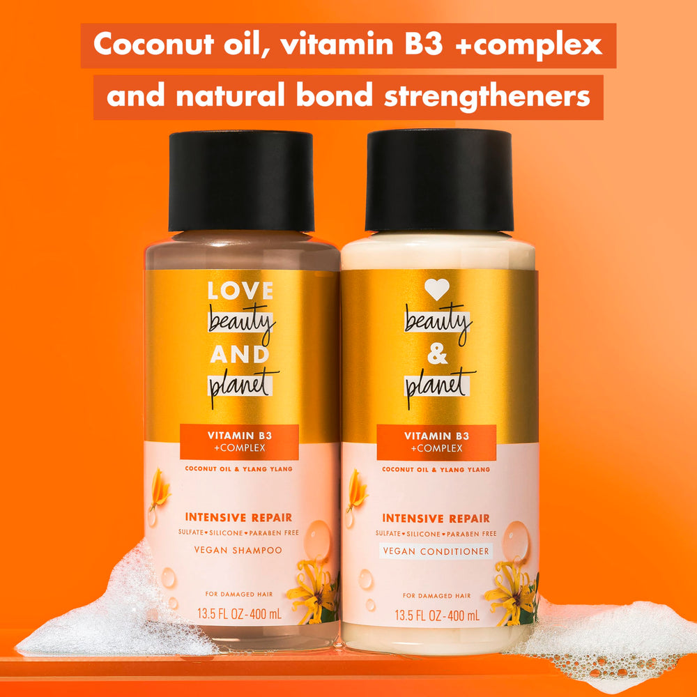 Love Beauty And Planet natural bond-strengtheners close-up suggests enhanced hair resilience.