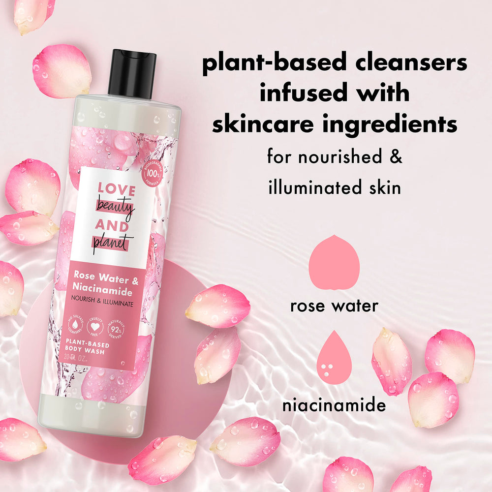 Love Beauty and Planet plant-based cleansers ingredients visible on packaging.